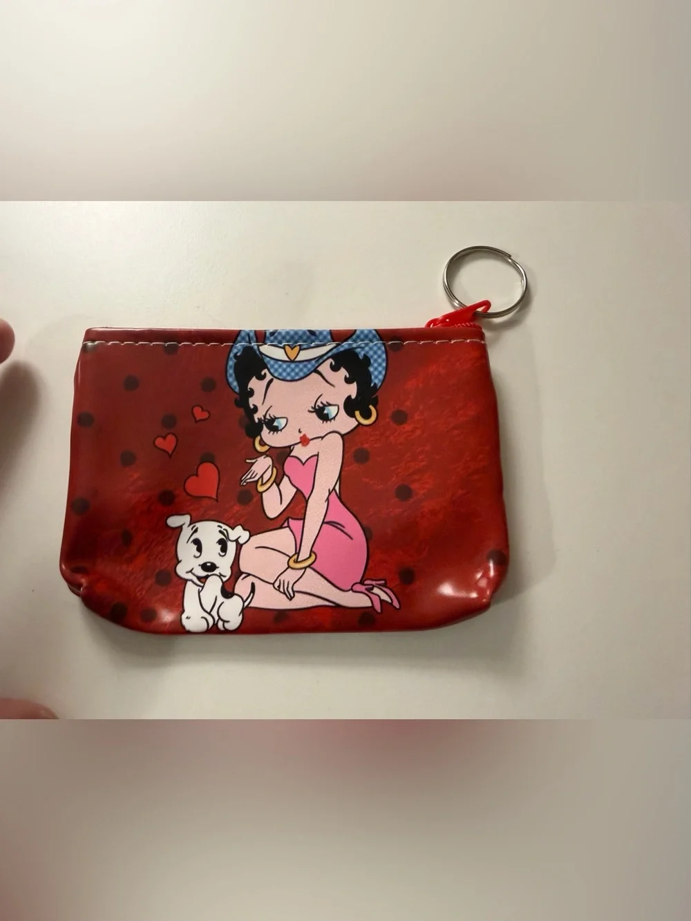 Source Unknown Red Cosmetic Coin Purse with Cartoon Girl and Puppy